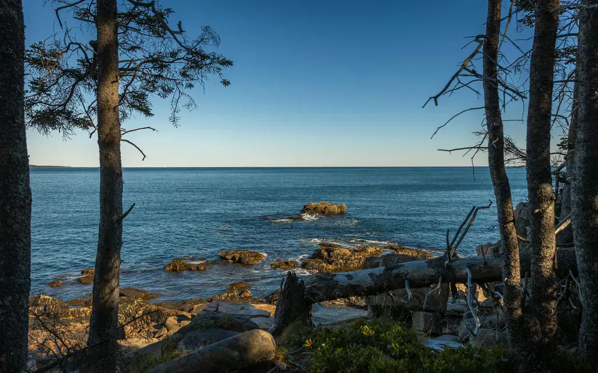 Rocky sea cliffs along the Downeast Maine coast